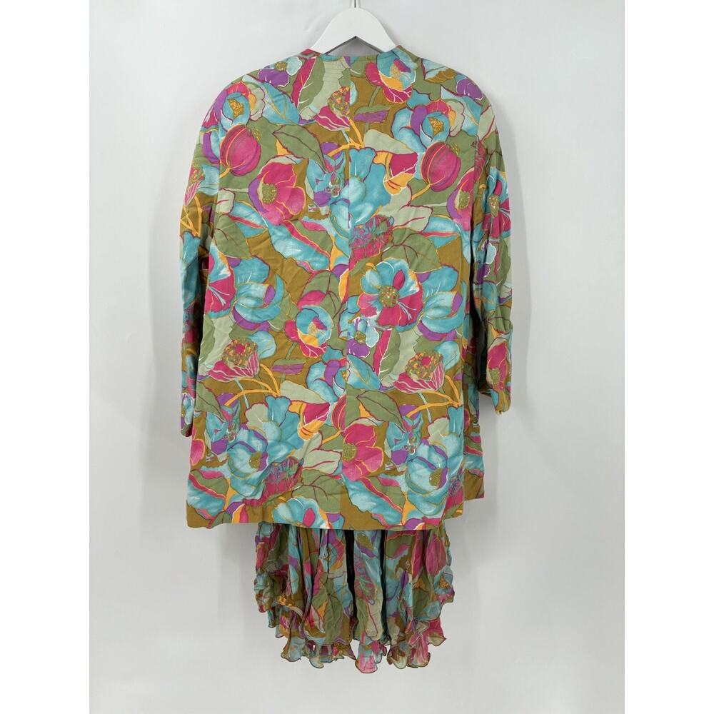 Mila Schon Vintage Dress Blazer Womens 42 / 48 Multicolor Floral Ruffles Layered - Picture 4 of 16